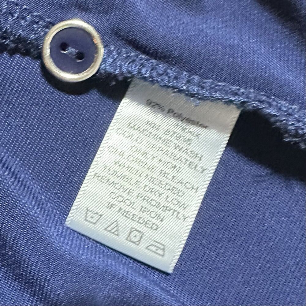 Susan Graver Button Front Shirt Navy Blue Ruched Sleeve Size M Medium Liquid - Picture 10 of 10